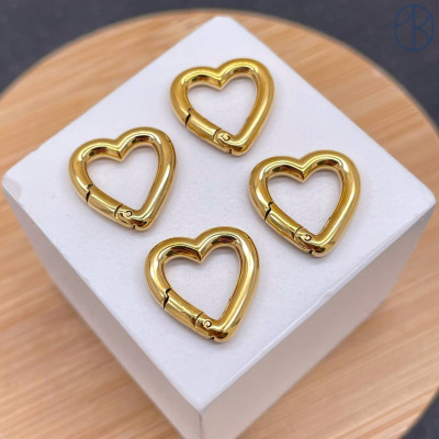 Замок карабин сердце сталь, цвет золото 18К 14 мм