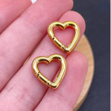 Замок карабин сердце сталь, цвет золото 18К 14 мм