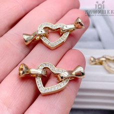 Замок-концевик сердце люкс, цвет золото 14 мм 