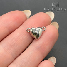 Замок магнитный сердце люкс, цвет серебро 15 мм