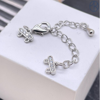 Замок на 2 ряда цирконы, цвет серебро 10 мм 