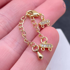 Замок на 2 ряда цирконы, цвет золото 10 мм 