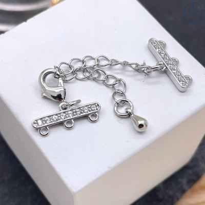 Замок на 3 ряда цирконы, цвет серебро 10 мм 