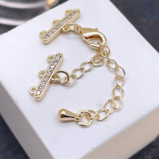 Замок на 3 ряда цирконы, цвет золото 10 мм 