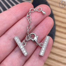 Замок на 7 рядов цирконы, цвет серебро 12 мм 