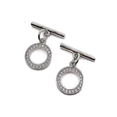 Замок тогл цирконы, цвет серебро 10 мм