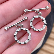 Замок тогл цирконы, цвет серебро 12 мм 