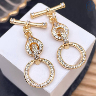 Замок тогл цирконы, цвет золото 15 мм