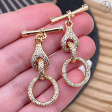 Замок тогл цирконы, цвет золото 15 мм