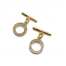 Замок тогл цирконы люкс, цвет золото 10 мм