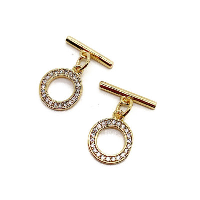 Замок тогл цирконы люкс, цвет золото 10 мм