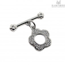 Замок тогл цветок цирконы люкс, цвет серебро 12 мм