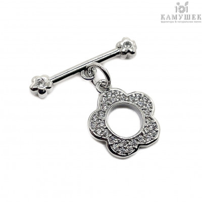 Замок тогл цветок цирконы люкс, цвет серебро 12 мм