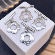 Замок тогл цветок, цвет серебро 12 мм