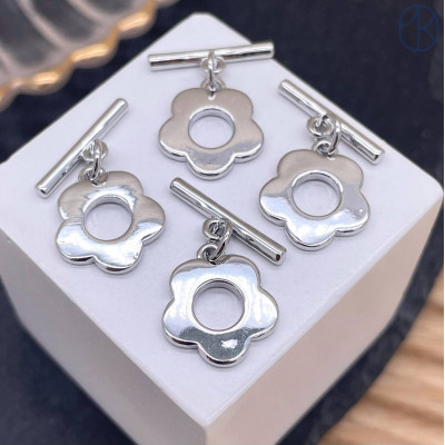 Замок тогл цветок, цвет серебро 12 мм