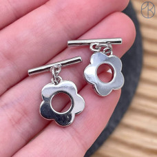 Замок тогл цветок, цвет серебро 12 мм