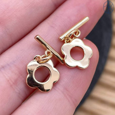 Замок тогл цветок, цвет золото 10 мм