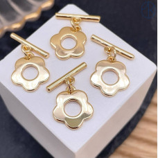 Замок тогл цветок, цвет золото 12 мм