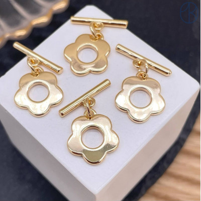 Замок тогл цветок, цвет золото 12 мм