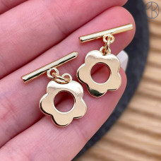 Замок тогл цветок, цвет золото 12 мм