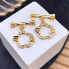 Замок тогл цветок и бабочки цирконы, цвет золото 18 мм 