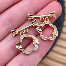 Замок тогл цветок и бабочки цирконы, цвет золото 18 мм 