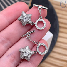 Замок тогл с подвеской сердце цирконы, цвет серебро 12 мм 