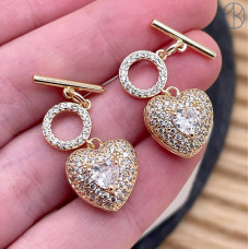 Замок тогл с подвеской сердце цирконы, цвет золото 12 мм 