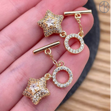 Замок тогл с подвеской звезда цирконы, цвет золото 12 мм 