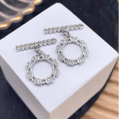 Замок тогл сердца цирконы, цвет серебро 14 мм 