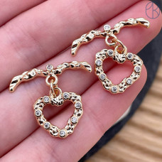 Замок тогл сердце цирконы, цвет золото 14 мм 