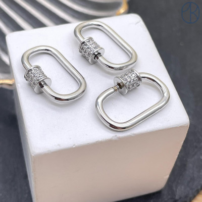 Замок винтовой цирконы, цвет серебро 20 мм