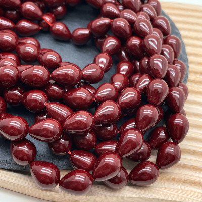 Жемчуг Майорка капля, цвет бордовый 16х20 мм