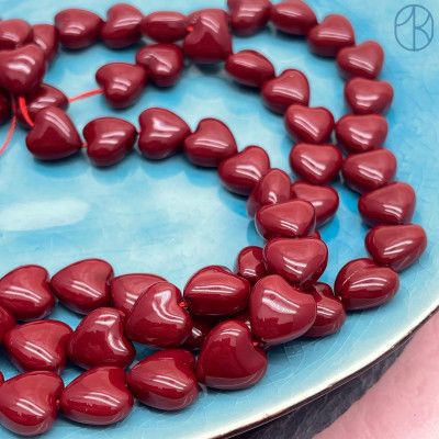 Жемчуг Майорка сердечки пухлые, цвет бордовый 12х12 мм