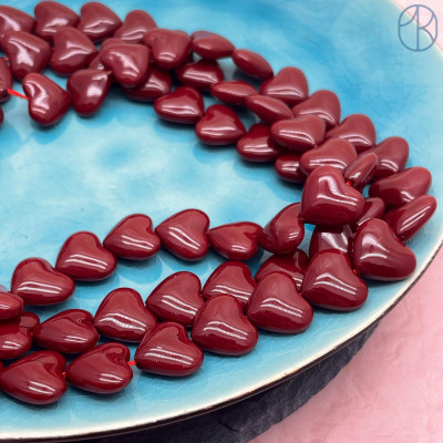 Жемчуг Майорка сердечки пухлые, цвет бордовый 13х15 мм